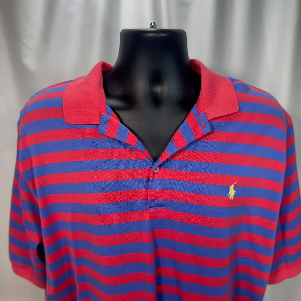 Polo Golf Ralph Lauren Men's L Red Purple Striped Pima Cotton Polo Shirt Sportif